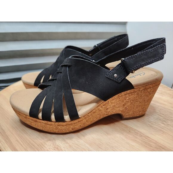Clarks Giselle Wedge Sandals – Women’s Size 11 Black Open-Toe - Picture 4 of 10